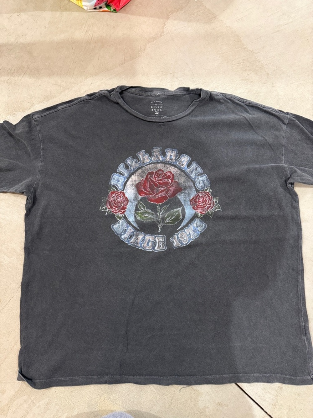 Billabong Black Short-Sleeve Tee with Red Rose Graphic